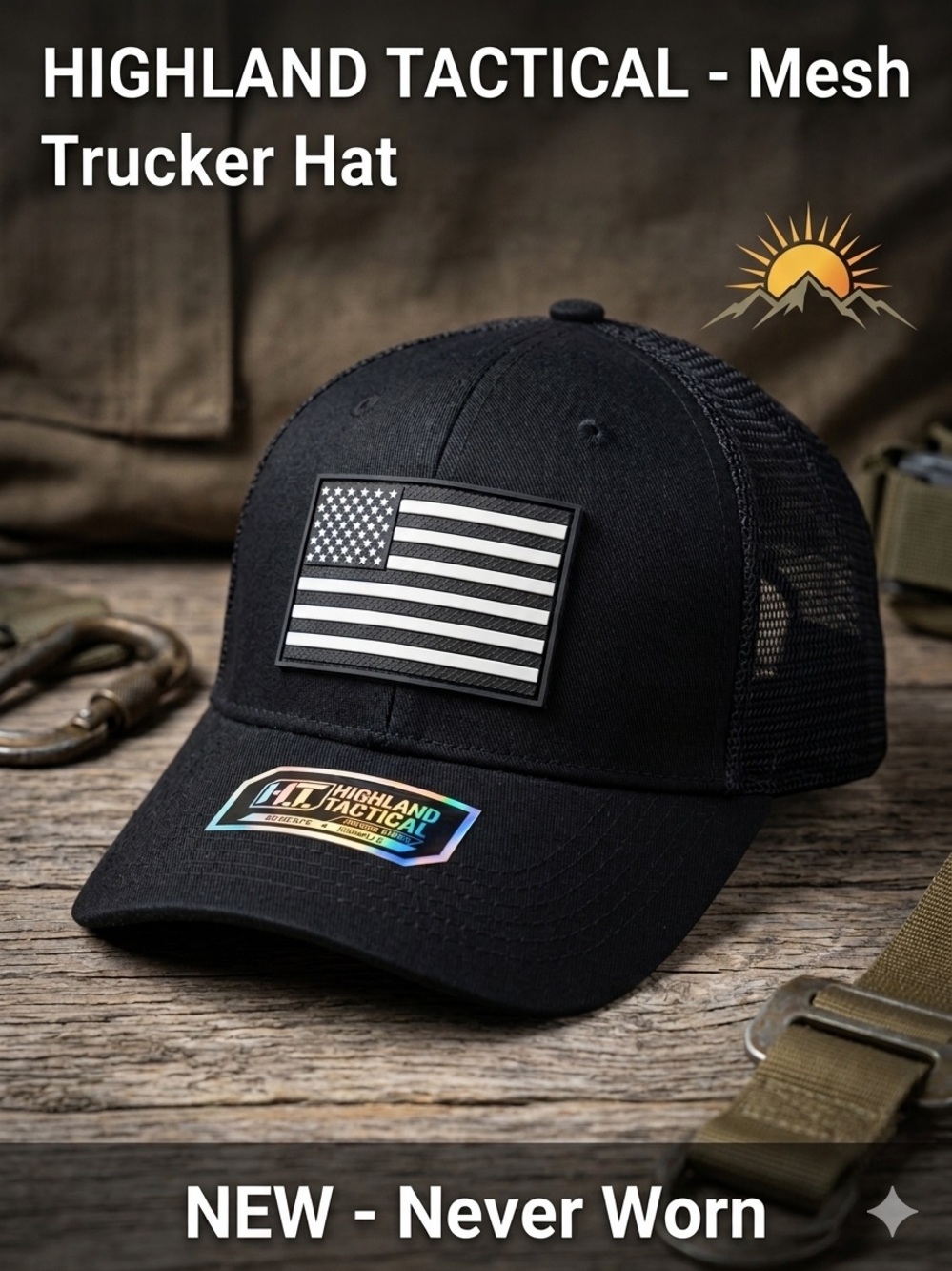 Highland Tactical Black Mesh Trucker Hat